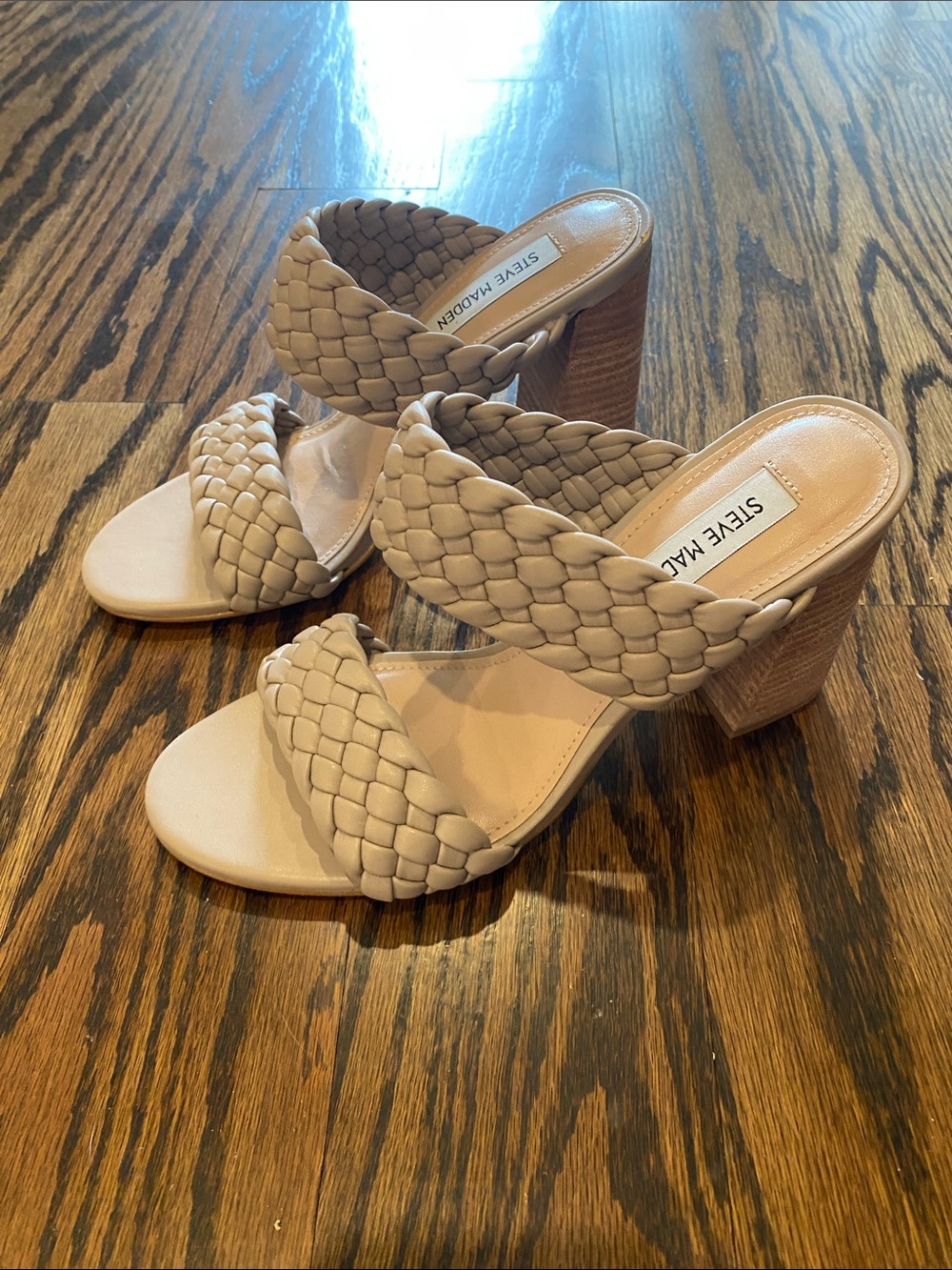 Steve Madden Neutral Braided Two-Strap Block Heel Slides